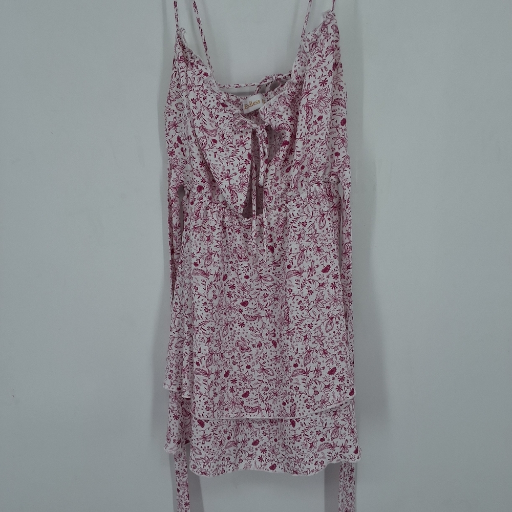 ENDLESS BLU small Pink and White Tie Back Mini Dress